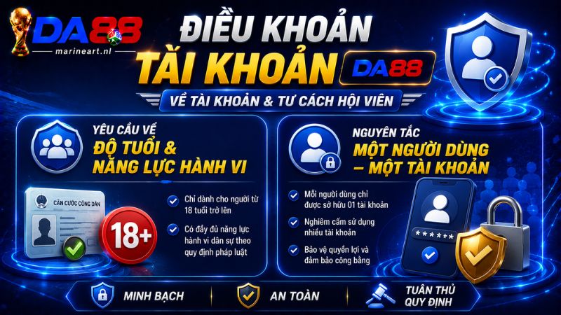 Điều Khoản Sử Dụng DA88 về tài khoản và tư cách hội viên